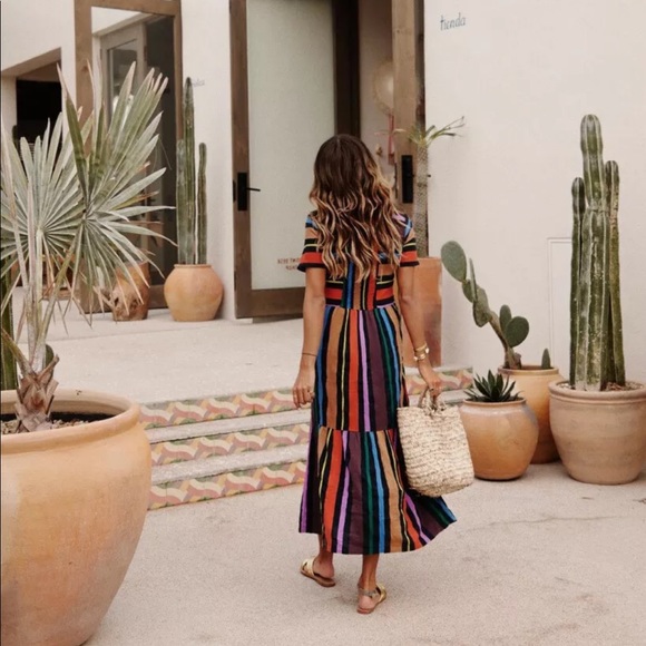 🆕 ↙️ Multi Striped Short Sleeve Maxi 🔹 - Picture 2 of 3